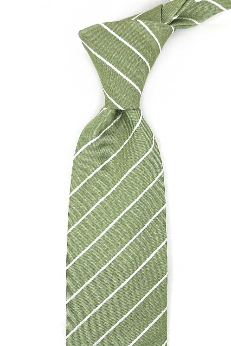 Feltham Style Yeşil Çizgi Desen İtalyan İpek Kravat İK1967
