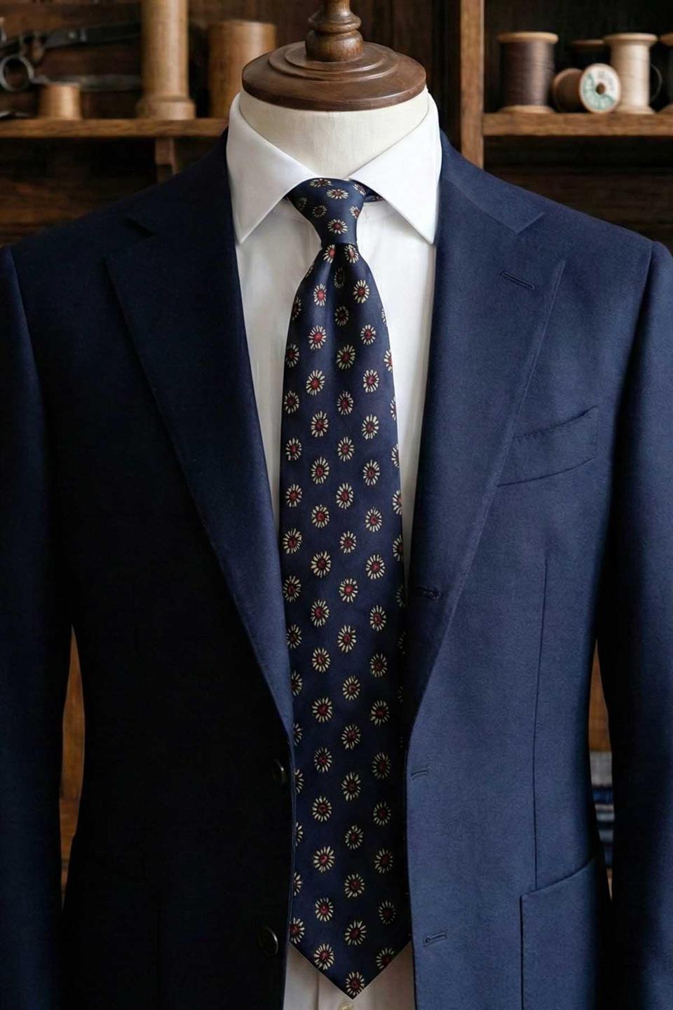 Figini Style Lacivert Motif Desen İtalyan İpek Kravat İK2220