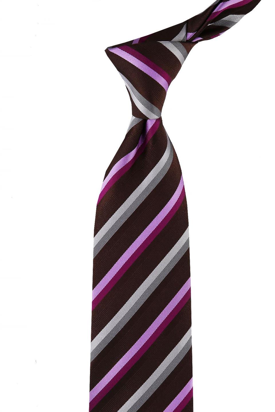 Firenze Style Kahve Çizgi Desen İtalyan İpek Kravat İK822