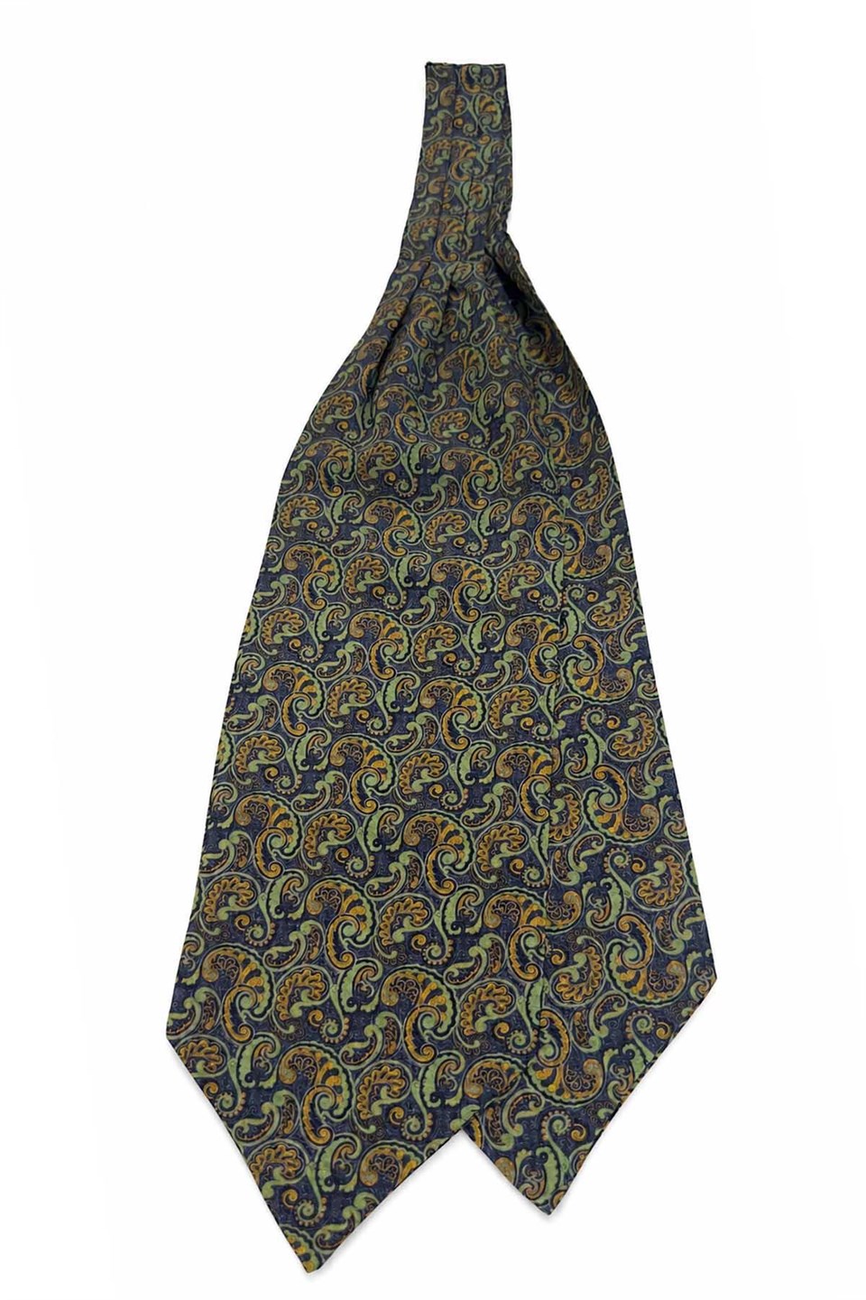Fıstık Yeşili Lacivert Şal Desen İtalyan İpek Ascot Kravat SAC125