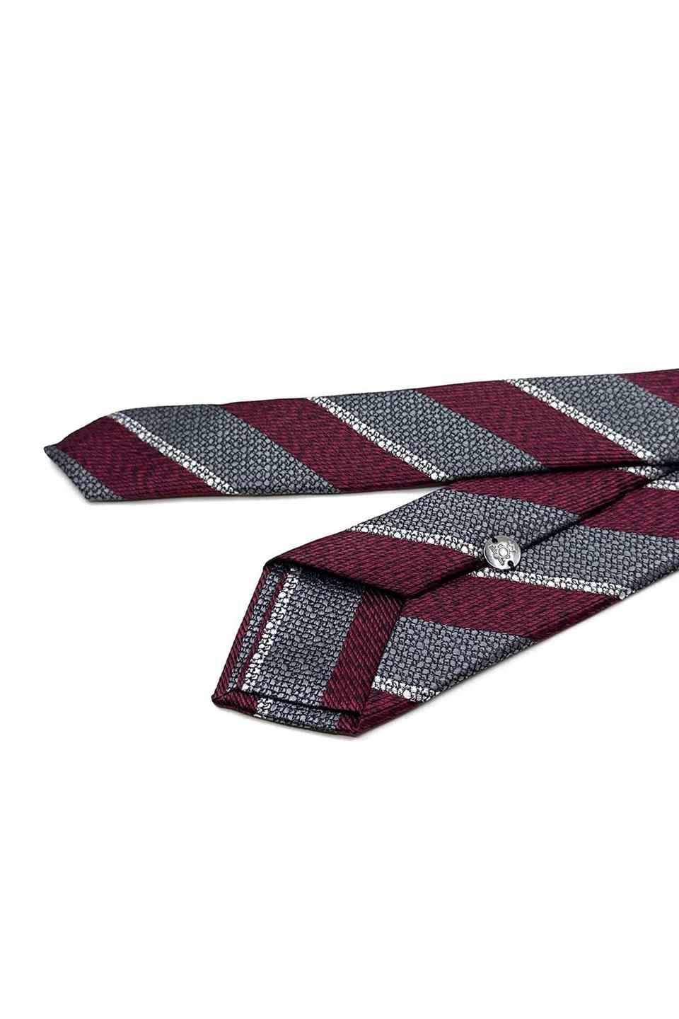 Füme - Bordo Çizgi Desen Slim Kravat SK8032