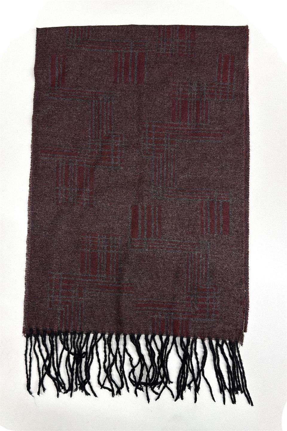 Füme - Bordo Ekose Desen Erkek Kaşkol K536