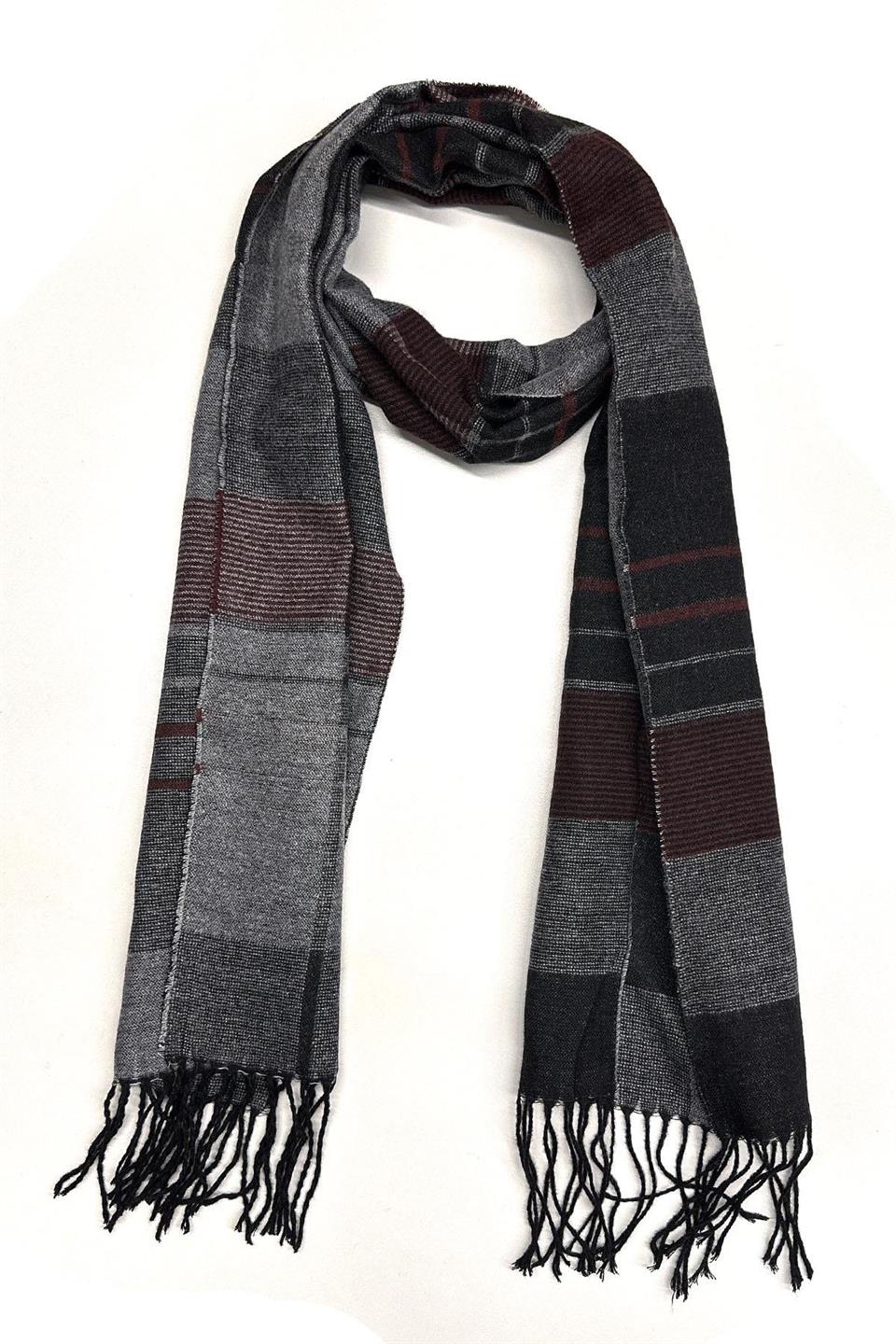 Füme - Bordo Ekose Desen Erkek Kaşkol K515