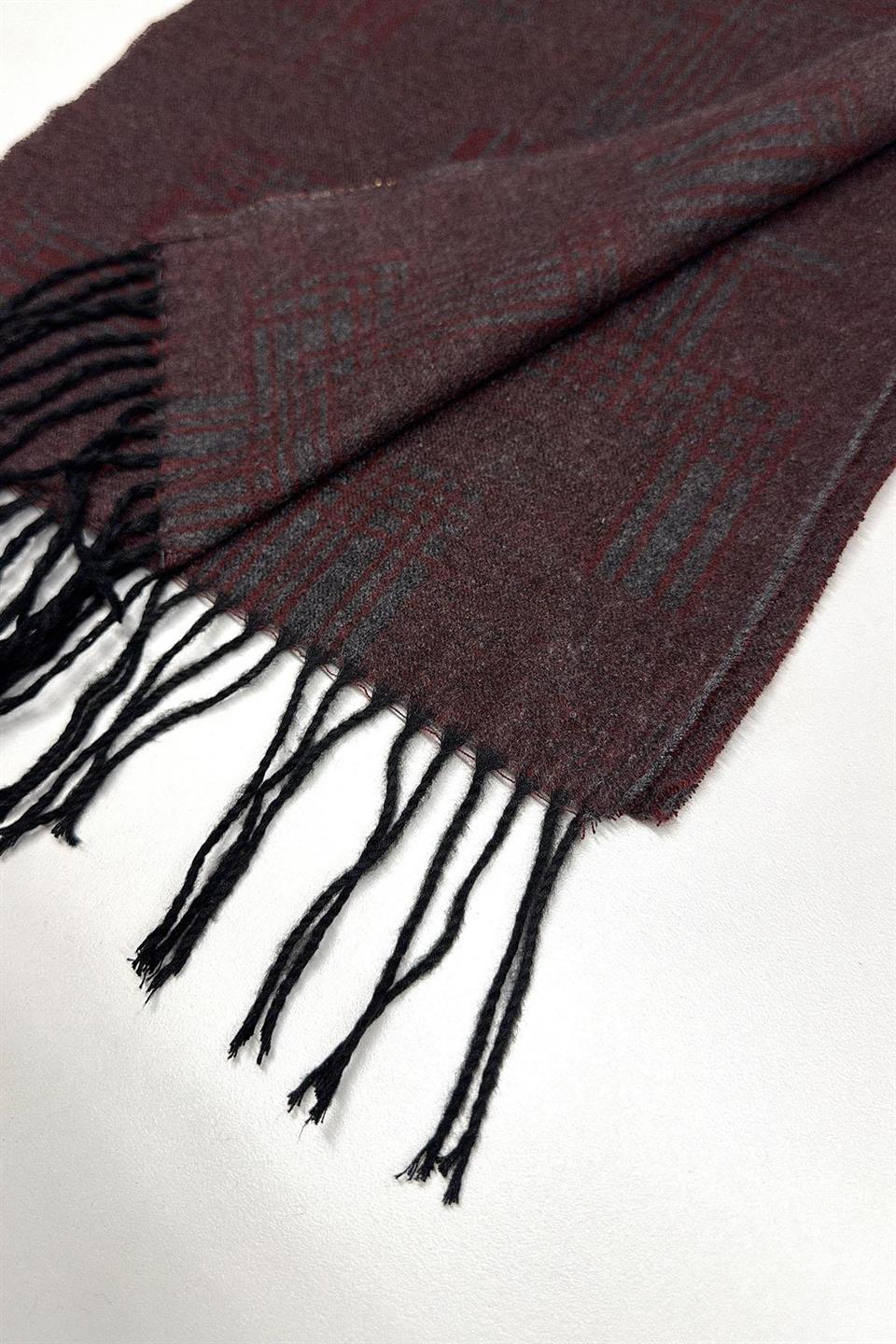 Füme - Bordo Ekose Desen Erkek Kaşkol K536