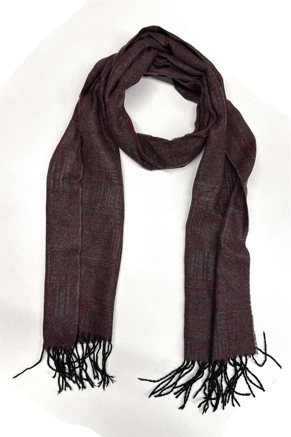 Füme - Bordo Ekose Desen Erkek Kaşkol K536