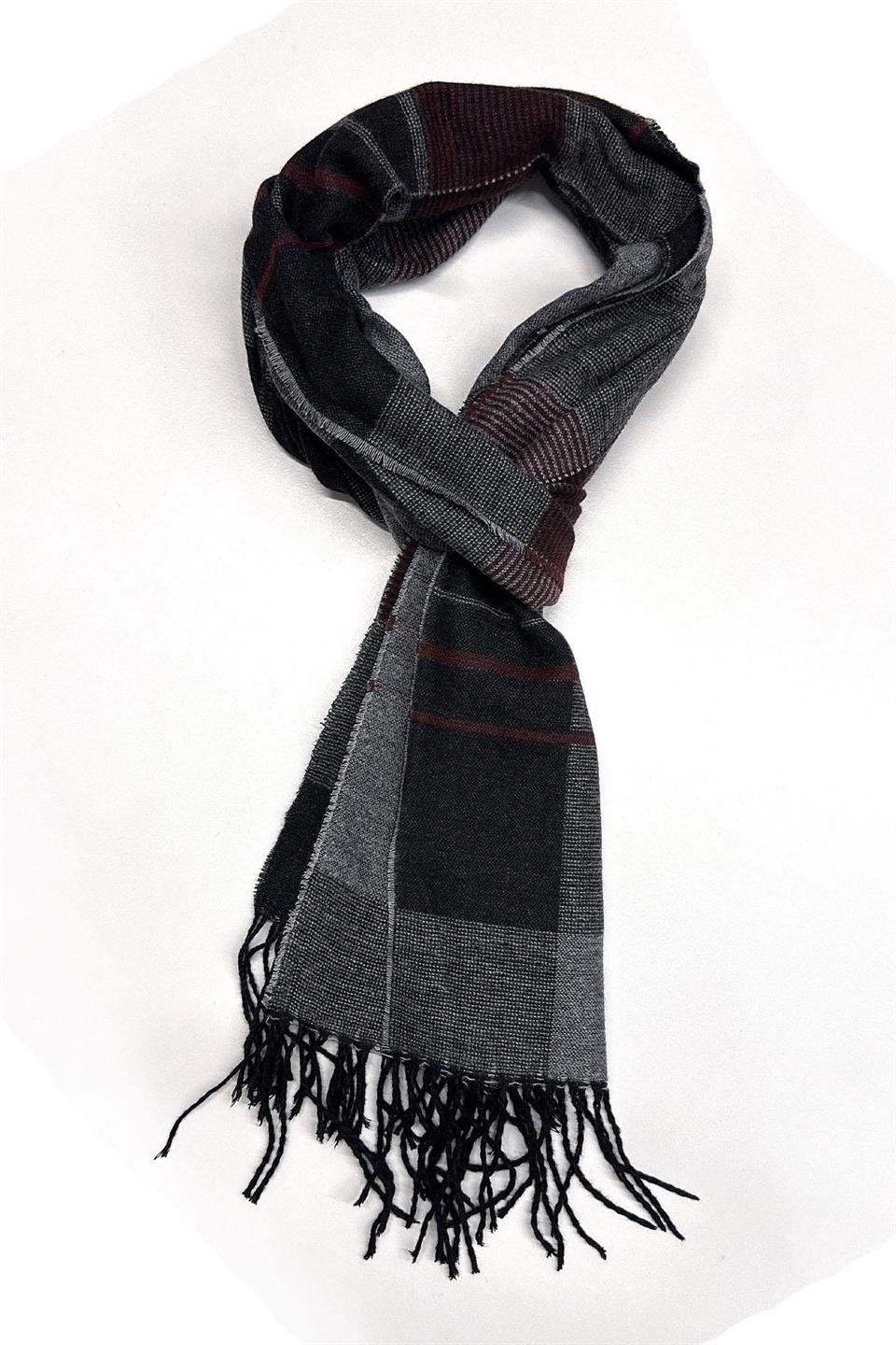 Füme - Bordo Ekose Desen Erkek Kaşkol K515