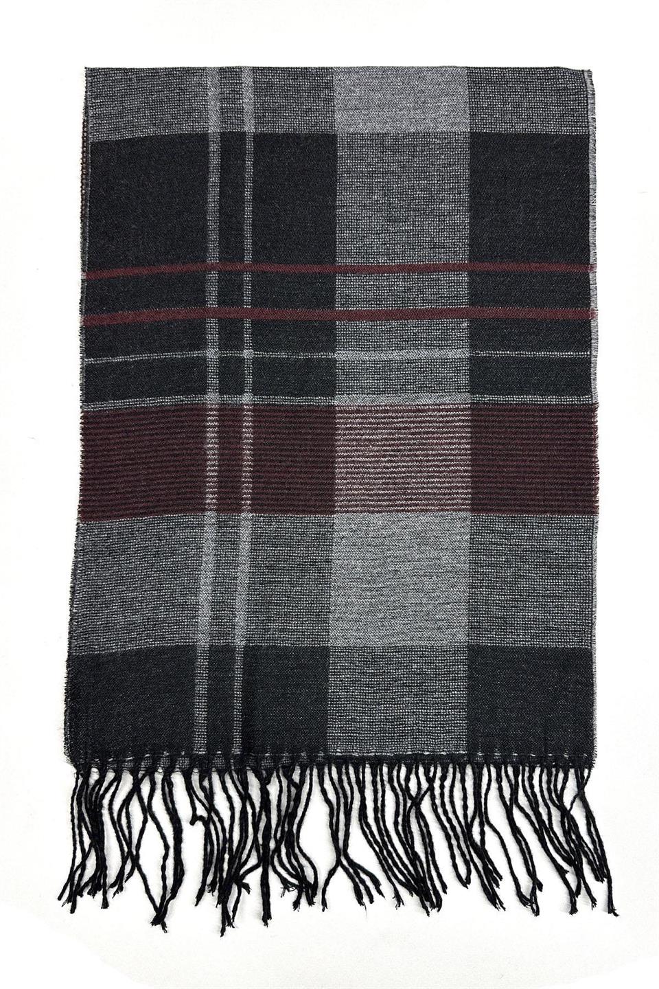 Füme - Bordo Ekose Desen Erkek Kaşkol K515