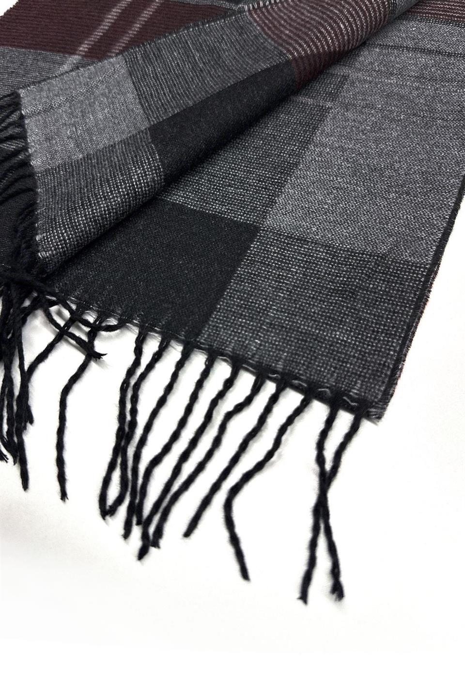 Füme - Bordo Ekose Desen Erkek Kaşkol K515