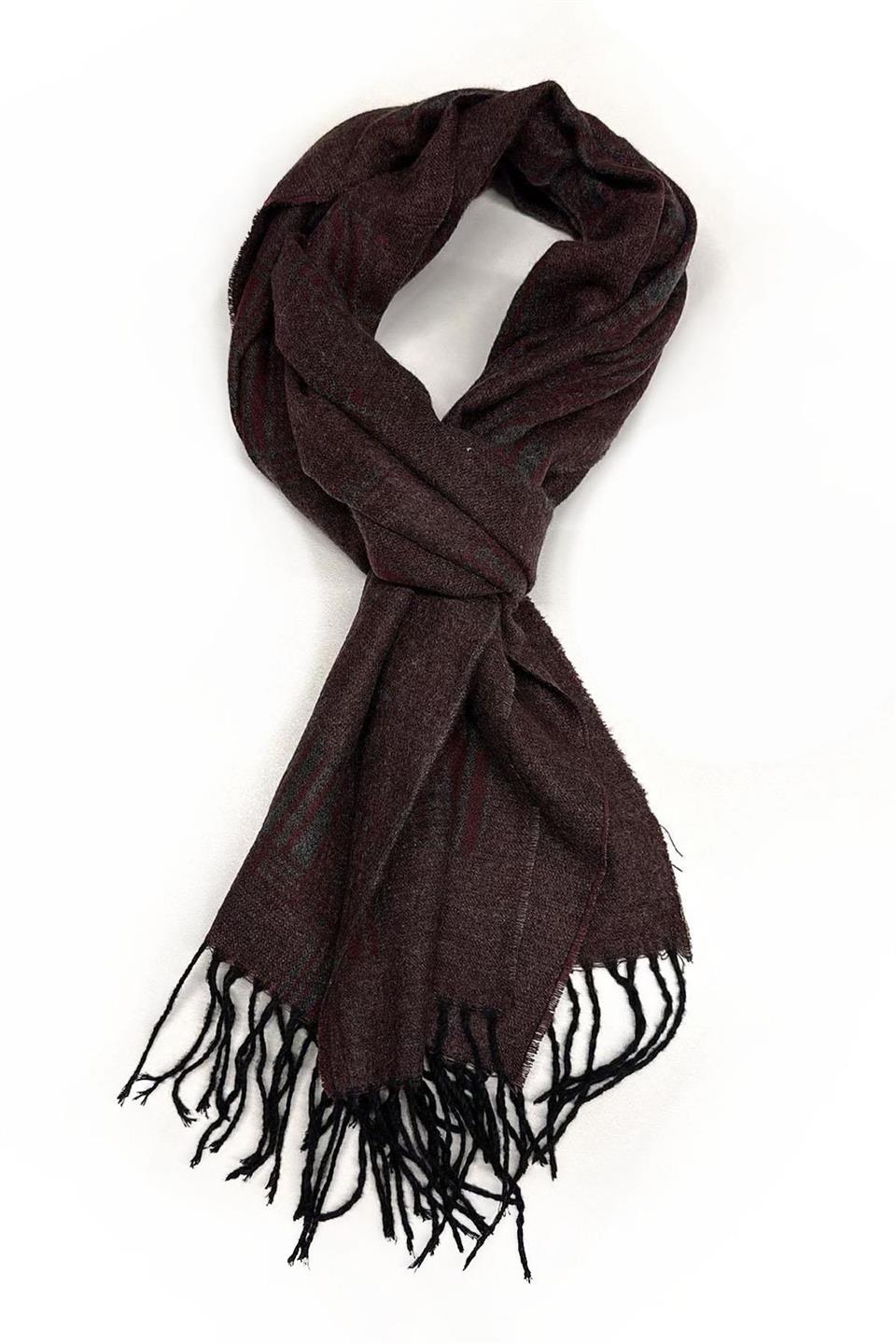 Füme - Bordo Ekose Desen Erkek Kaşkol K536