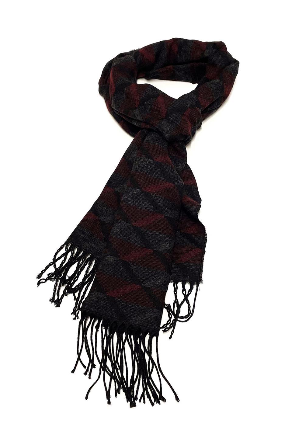 Füme - Bordo Motif Desen Erkek Kaşkol K312