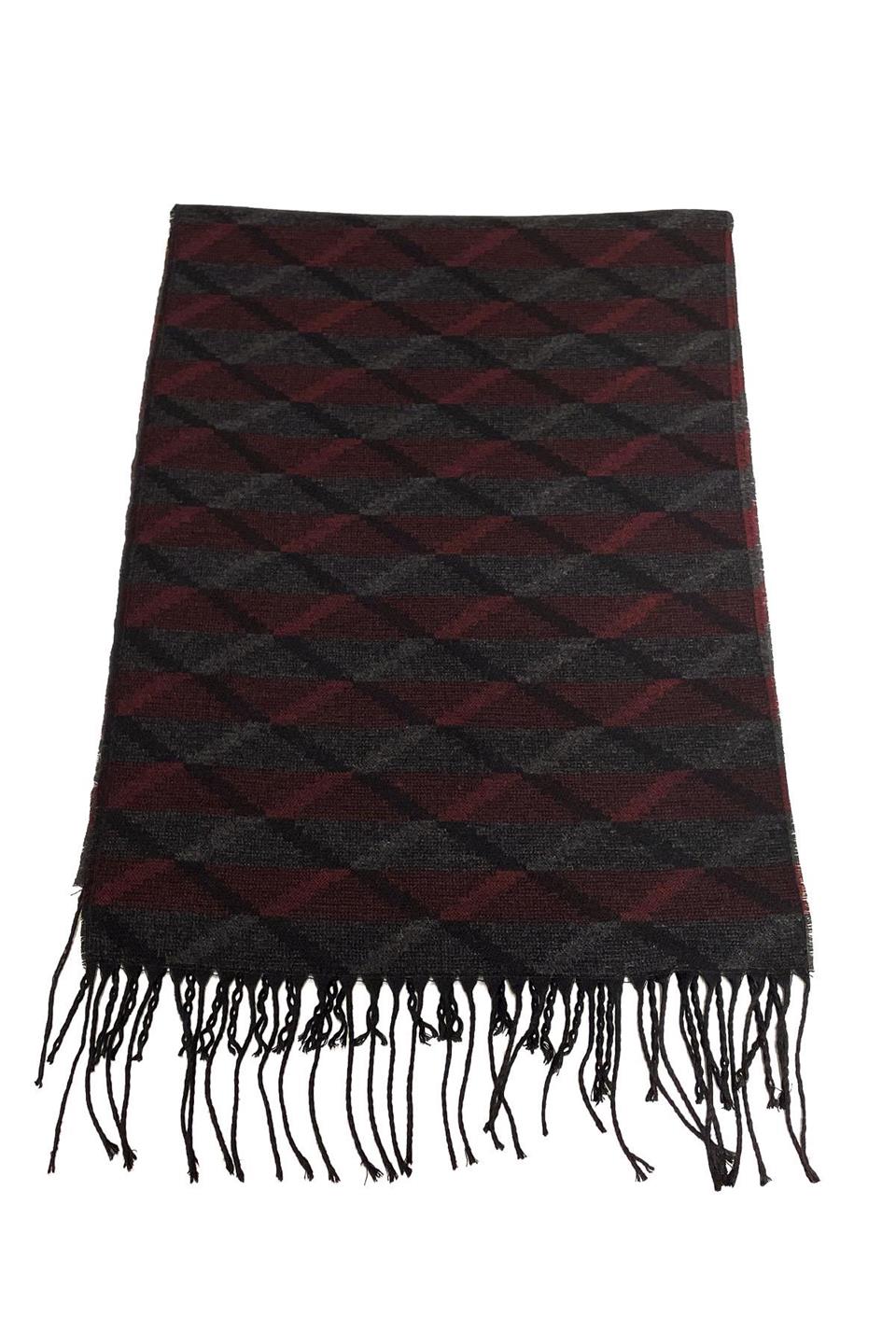 Füme - Bordo Motif Desen Erkek Kaşkol K312