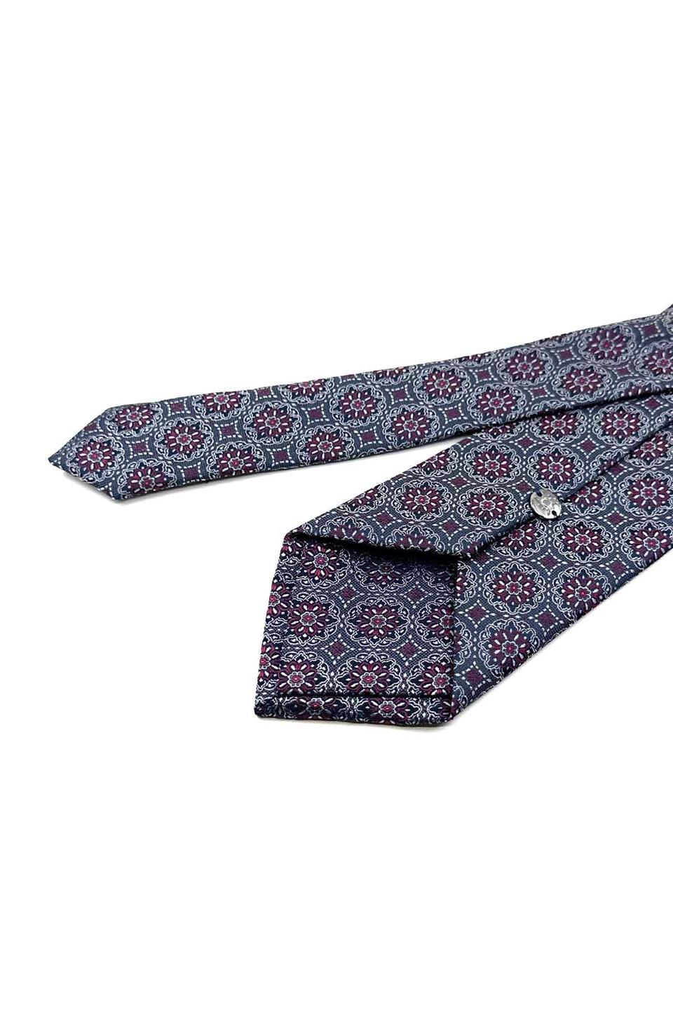 Füme - Bordo Motif Desen Mendilli Klasik Kravat KK12677