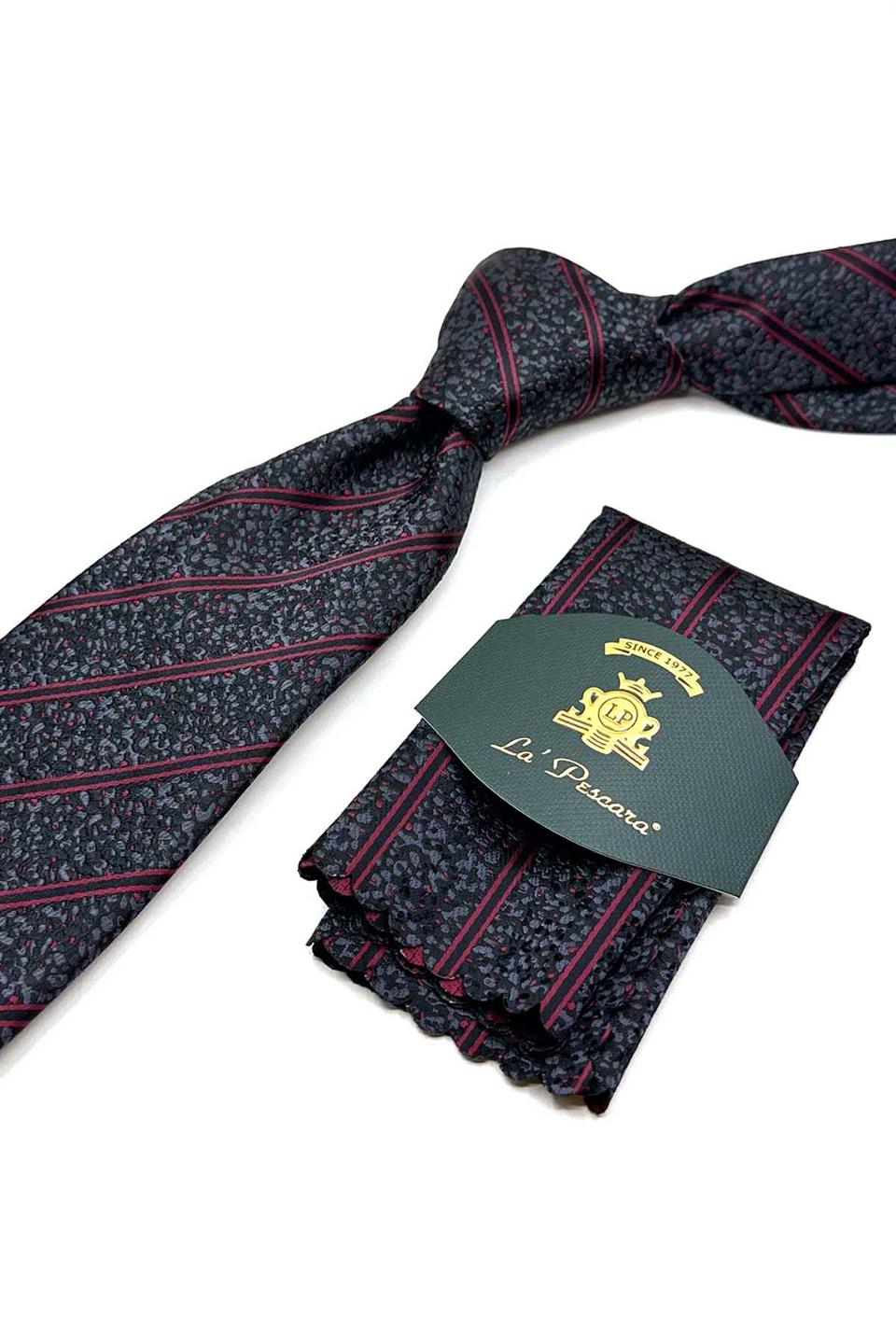 Füme Çizgi Desen Mendilli Klasik Kravat KK12912