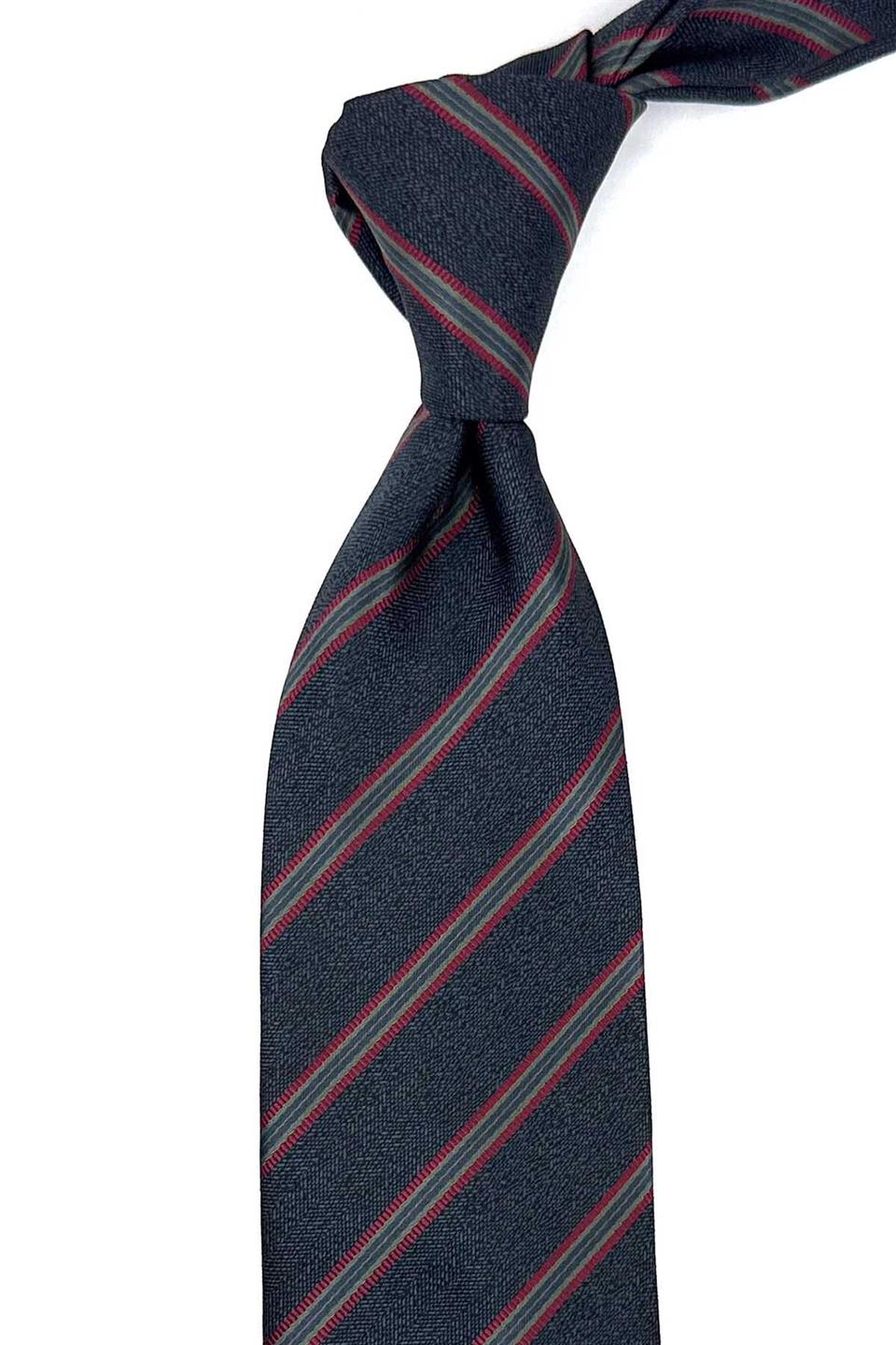 Füme Çizgi Desen Mendilli Klasik Kravat KK12352