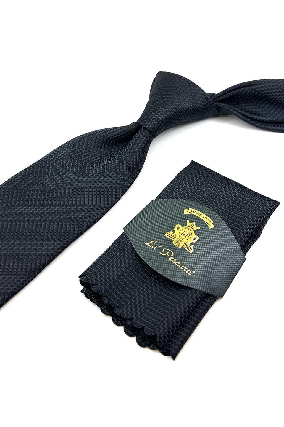 Füme Çizgi Desen Mendilli Klasik Kravat KK12434
