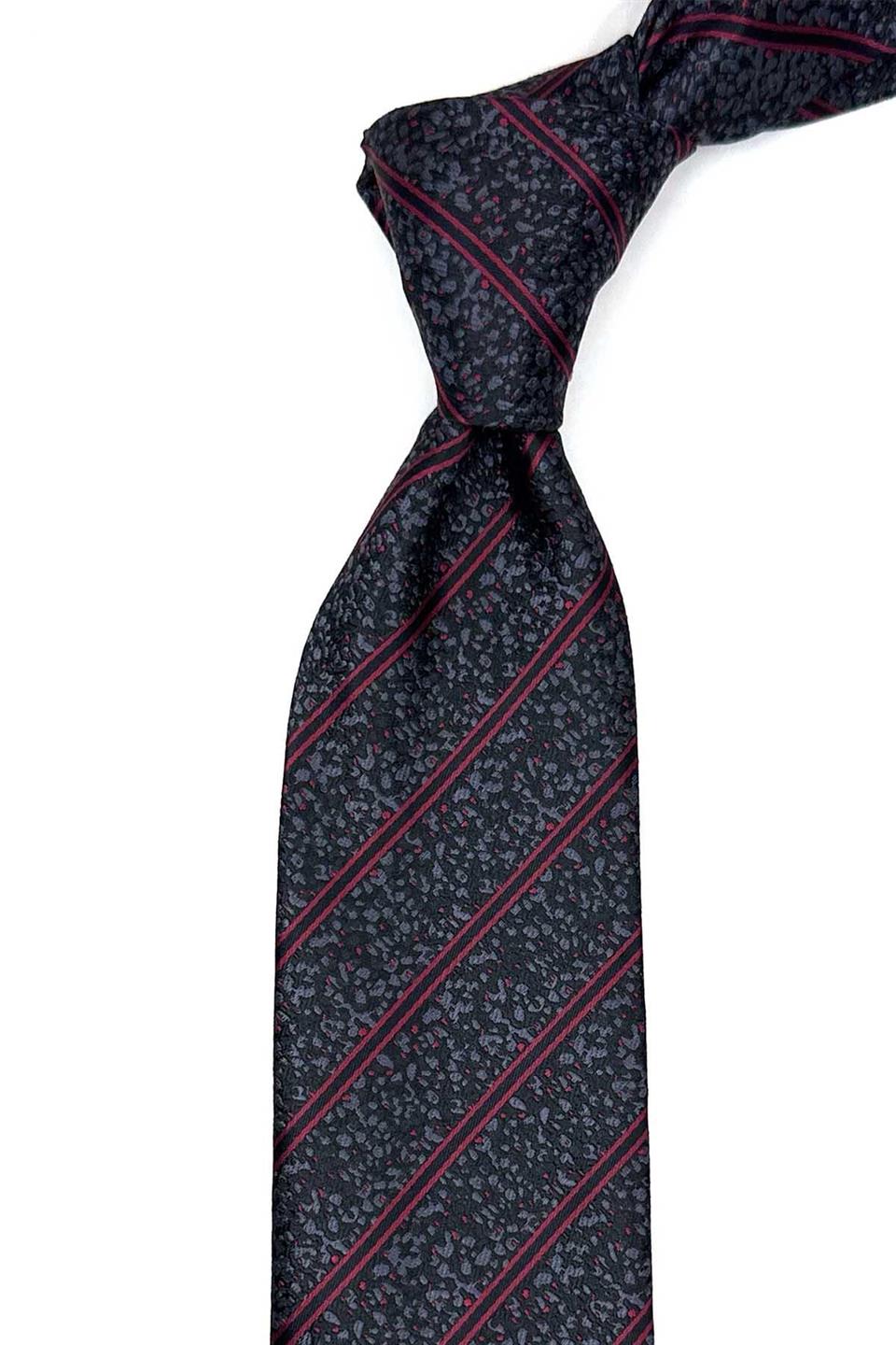 Füme Çizgi Desen Mendilli Klasik Kravat KK12912