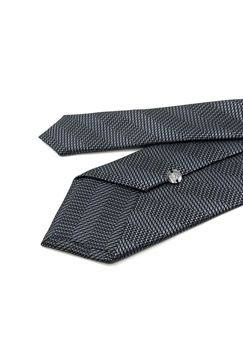 Füme Çizgi Desen Mendilli Klasik Kravat KK12058