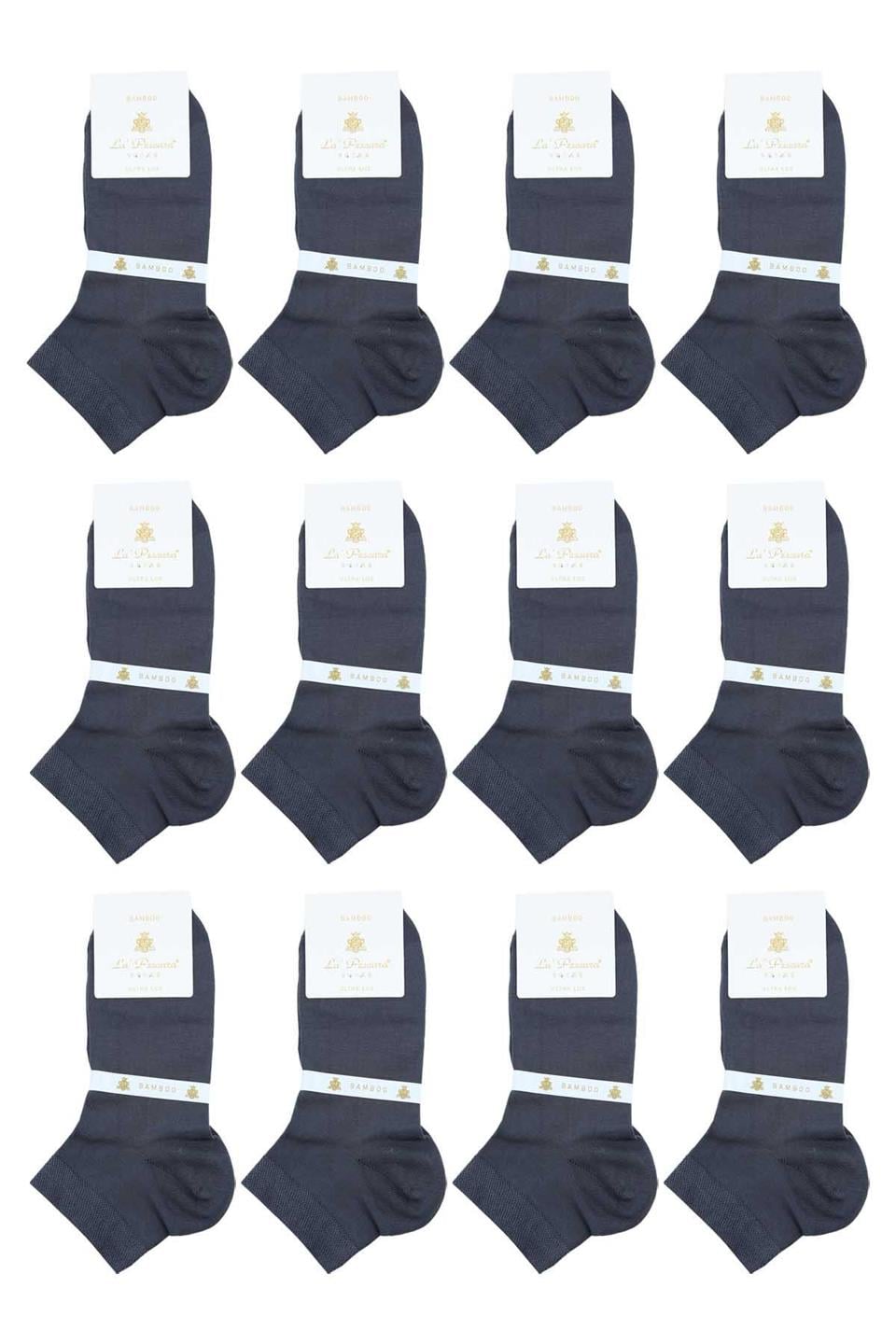Füme Düz Ultra Lüks 12li Bambu Yarım Erkek Çorap CRP353