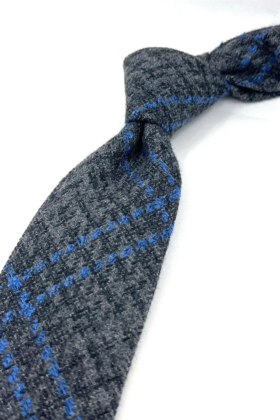 Füme Ekose Desen Klasik Yün Kravat KK12074