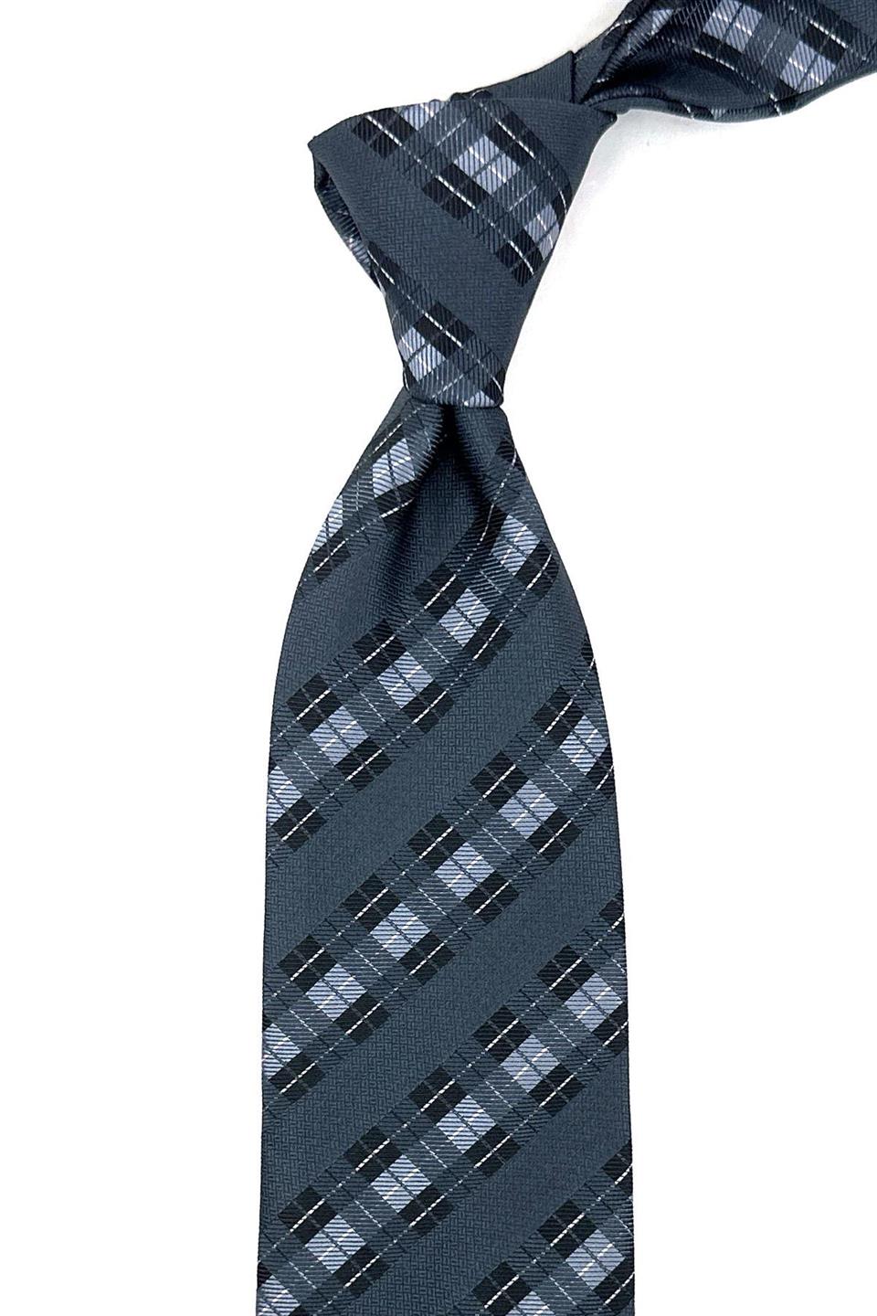 Füme Ekose Desen Mendilli Klasik Kravat KK11981