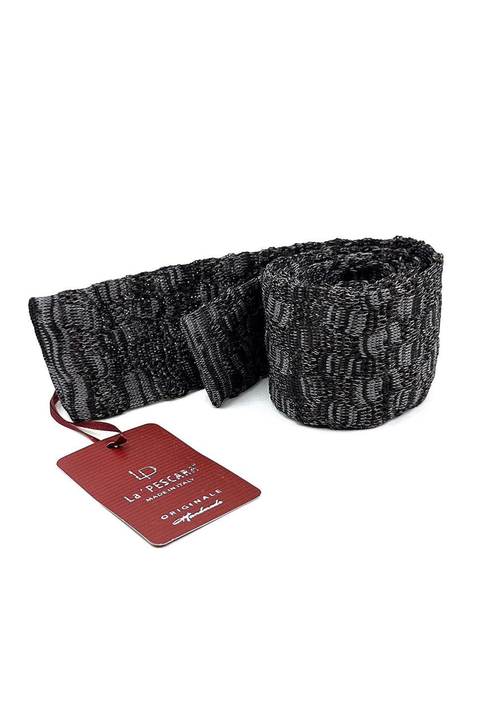 Füme - Gri Motif Desen Örgü Kravat ÖR8362