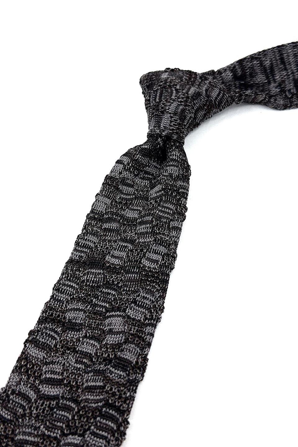 Füme - Gri Motif Desen Örgü Kravat ÖR8362