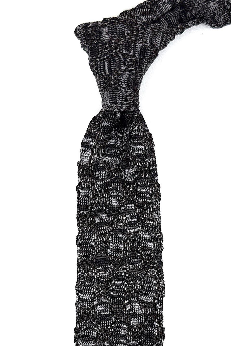 Füme - Gri Motif Desen Örgü Kravat ÖR8362