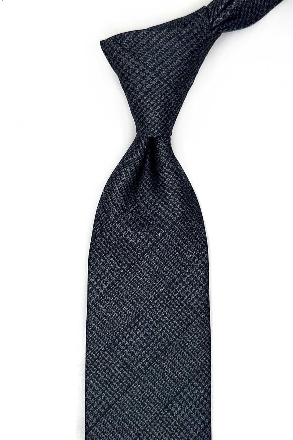 Füme Kare Desen Mendilli Klasik Kravat KK13583