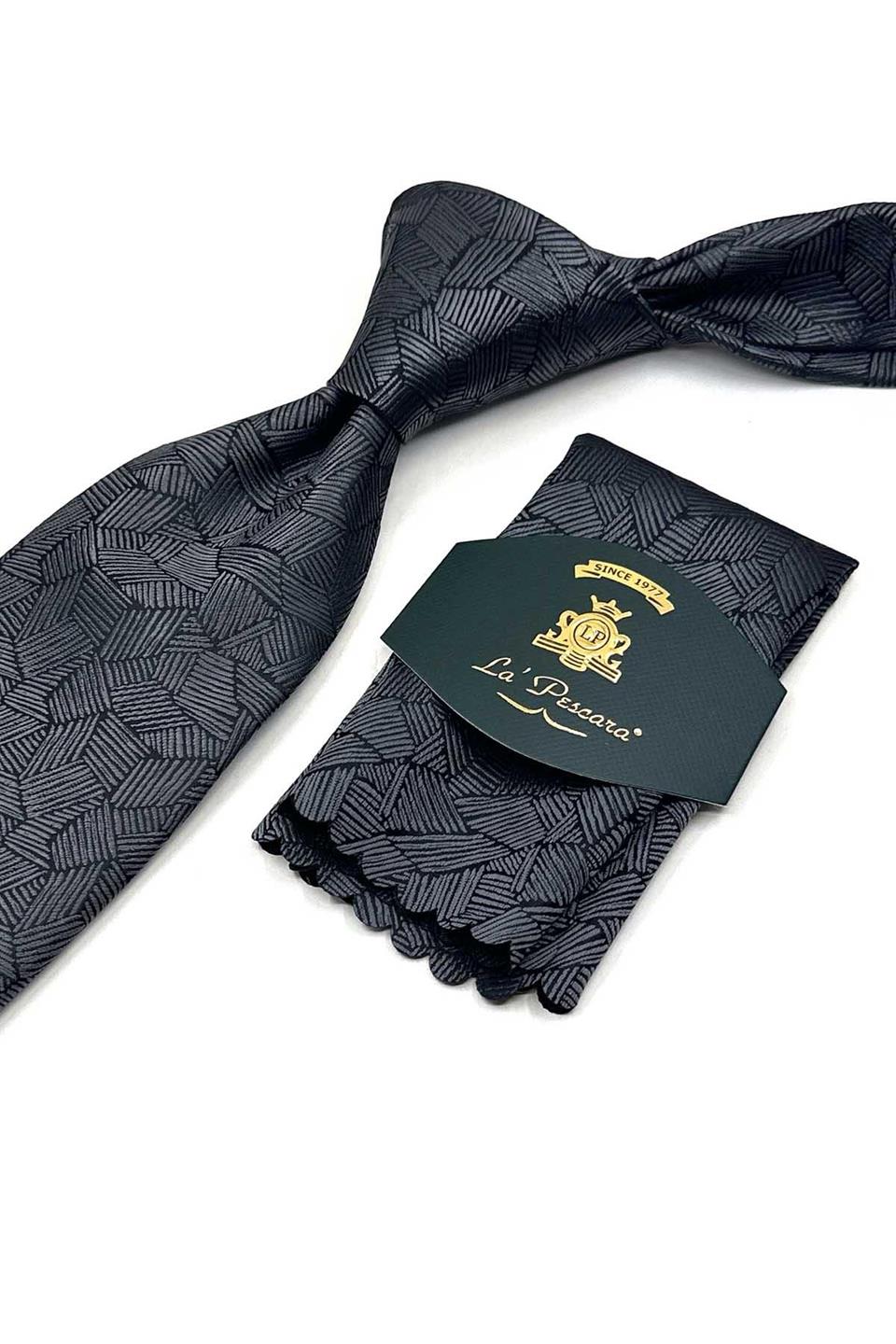 Füme Kendinden Desen Mendilli Klasik Kravat KK13550