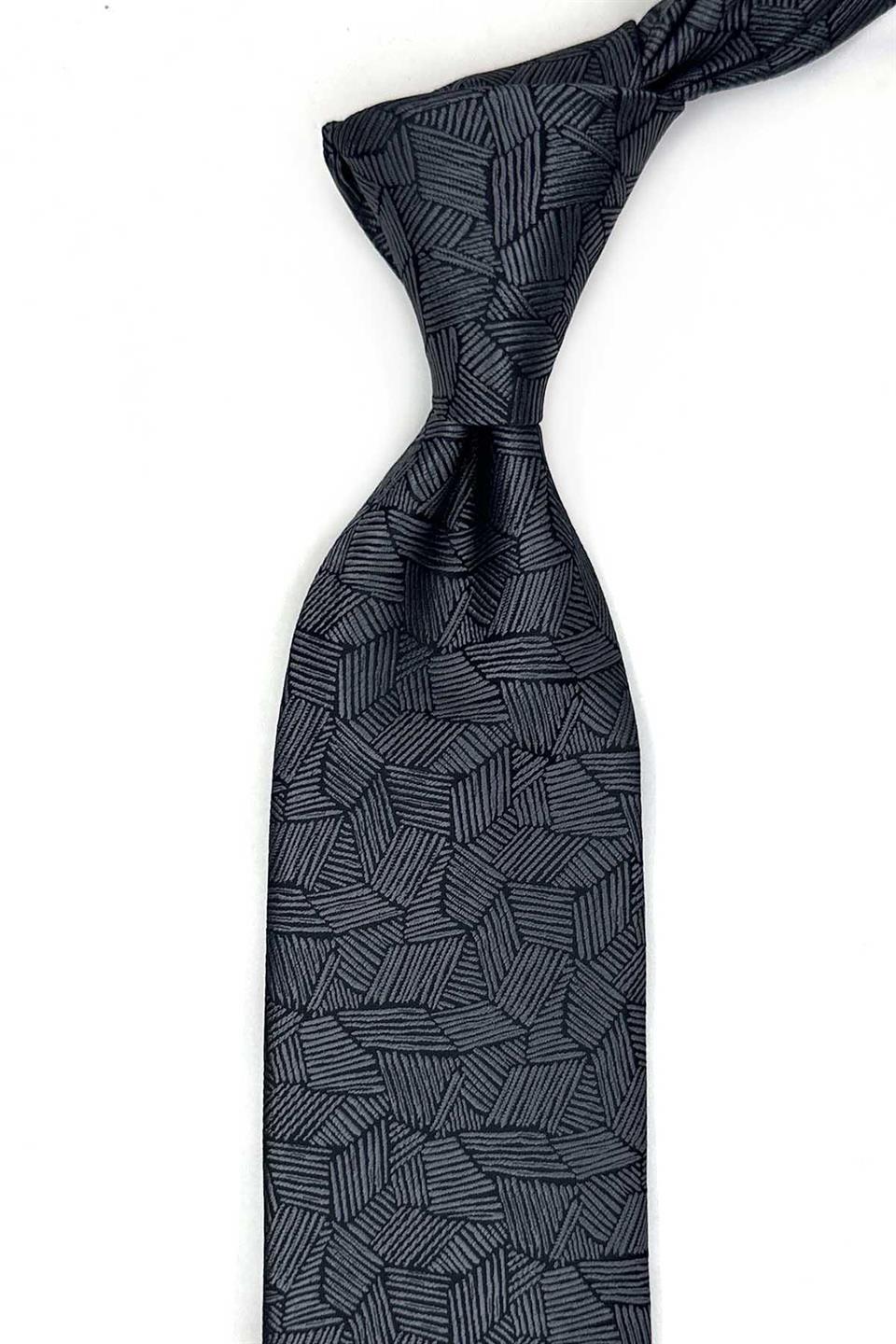 Füme Kendinden Desen Mendilli Klasik Kravat KK13550