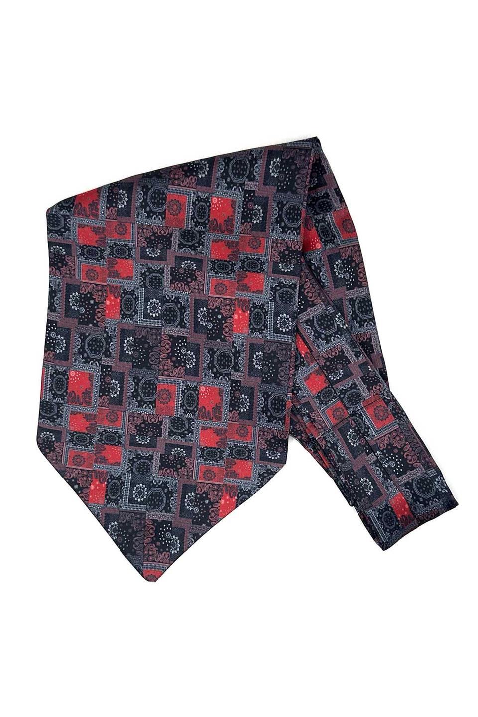 Füme - Kırmızı Motif Desen Erkek Fular Ascot K672