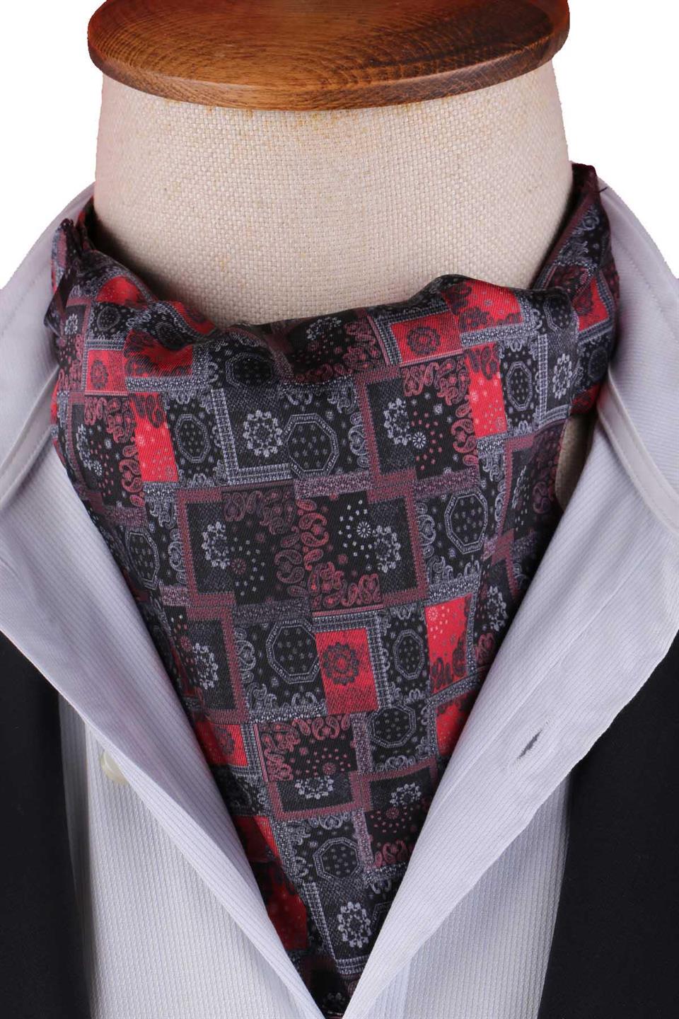 Füme - Kırmızı Motif Desen Erkek Fular Ascot K672