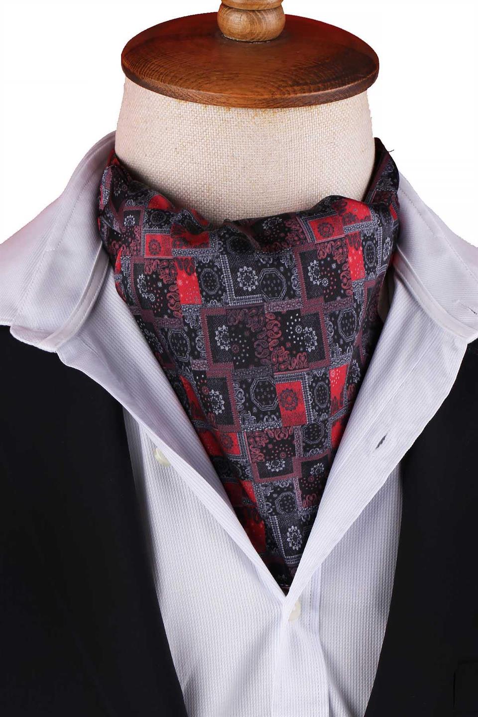 Füme - Kırmızı Motif Desen Erkek Fular Ascot K672