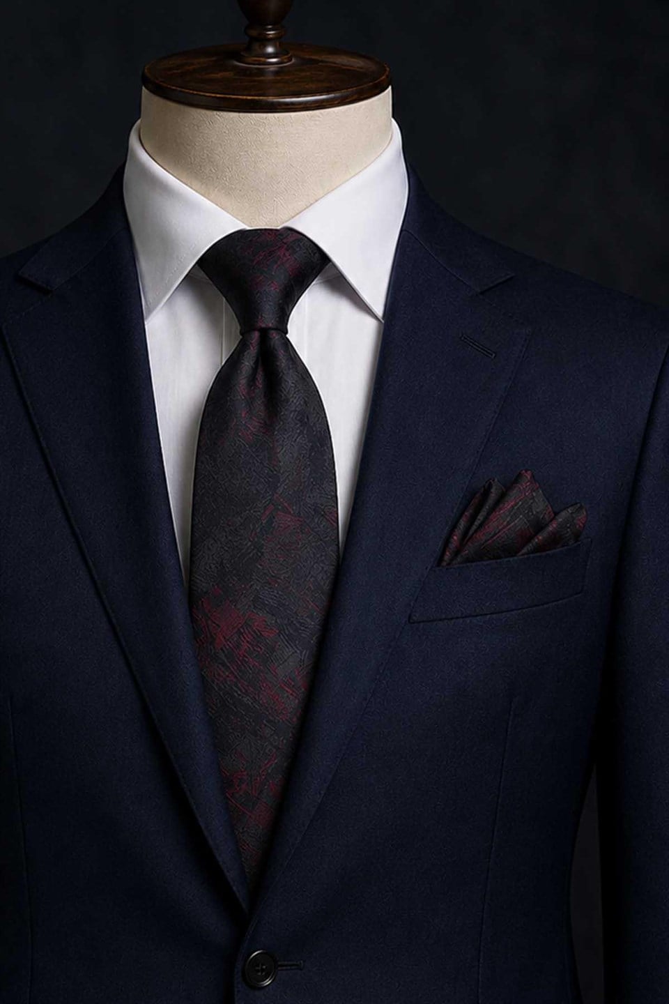 Füme Kırmızı Motif Desen Mendilli Klasik Kravat KK13748