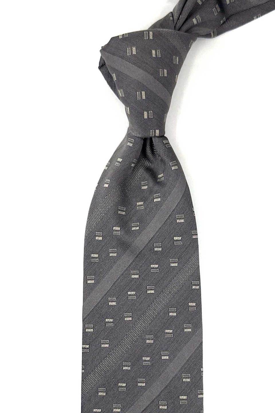 Füme Küçük Desen İtalyan İpek Kravat İK1662