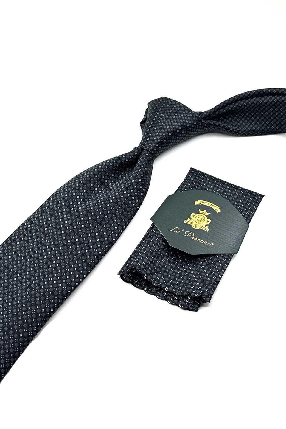 Füme Küçük Desen Mendilli Klasik Kravat KK12642