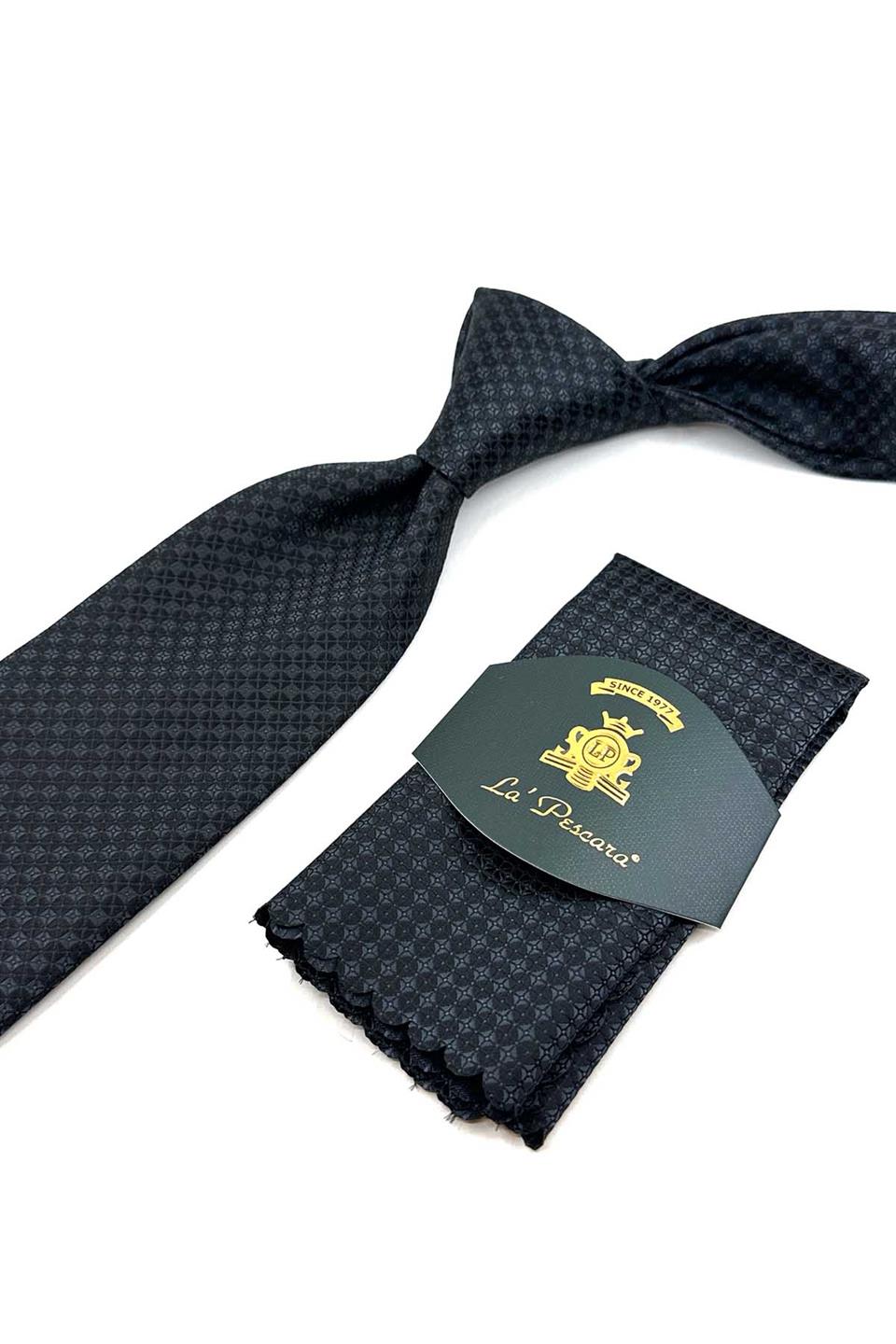 Füme Küçük Desen Mendilli Klasik Kravat KK12255