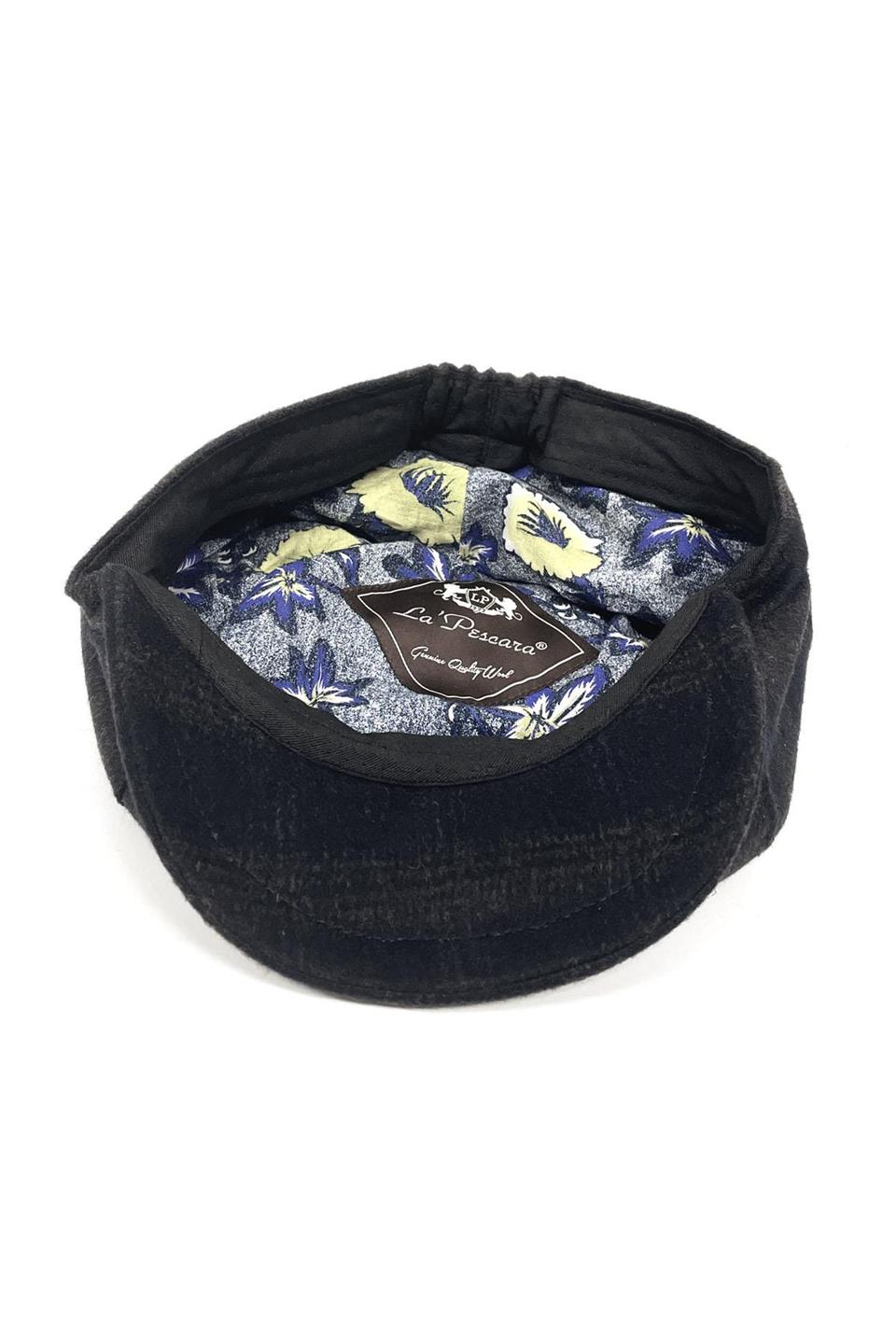 Füme - Lacivert Kareli Yün Erkek Kasket Şapka KST67