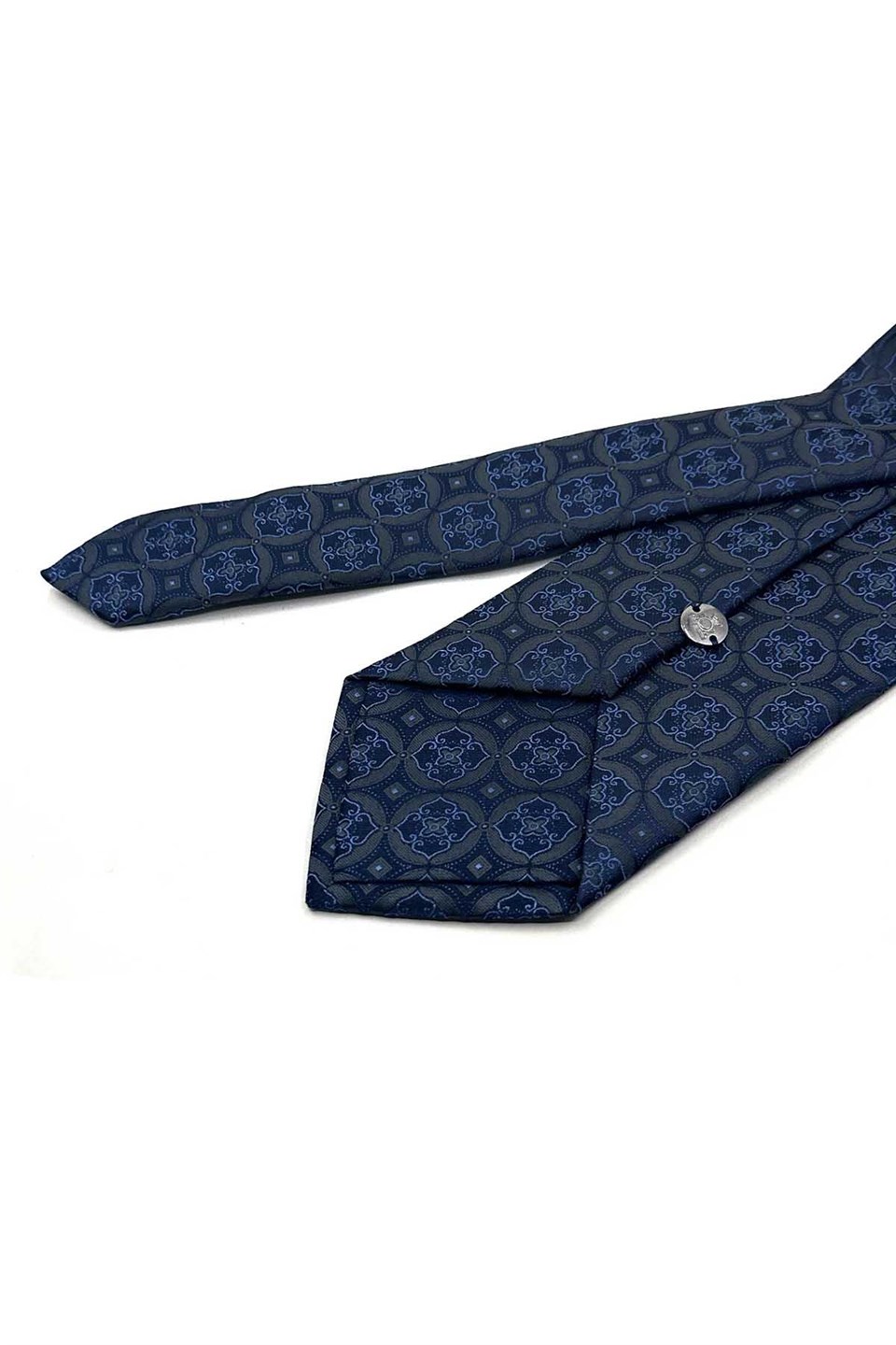 Füme Mavi Motif Desen Mendilli Klasik Kravat KK13760