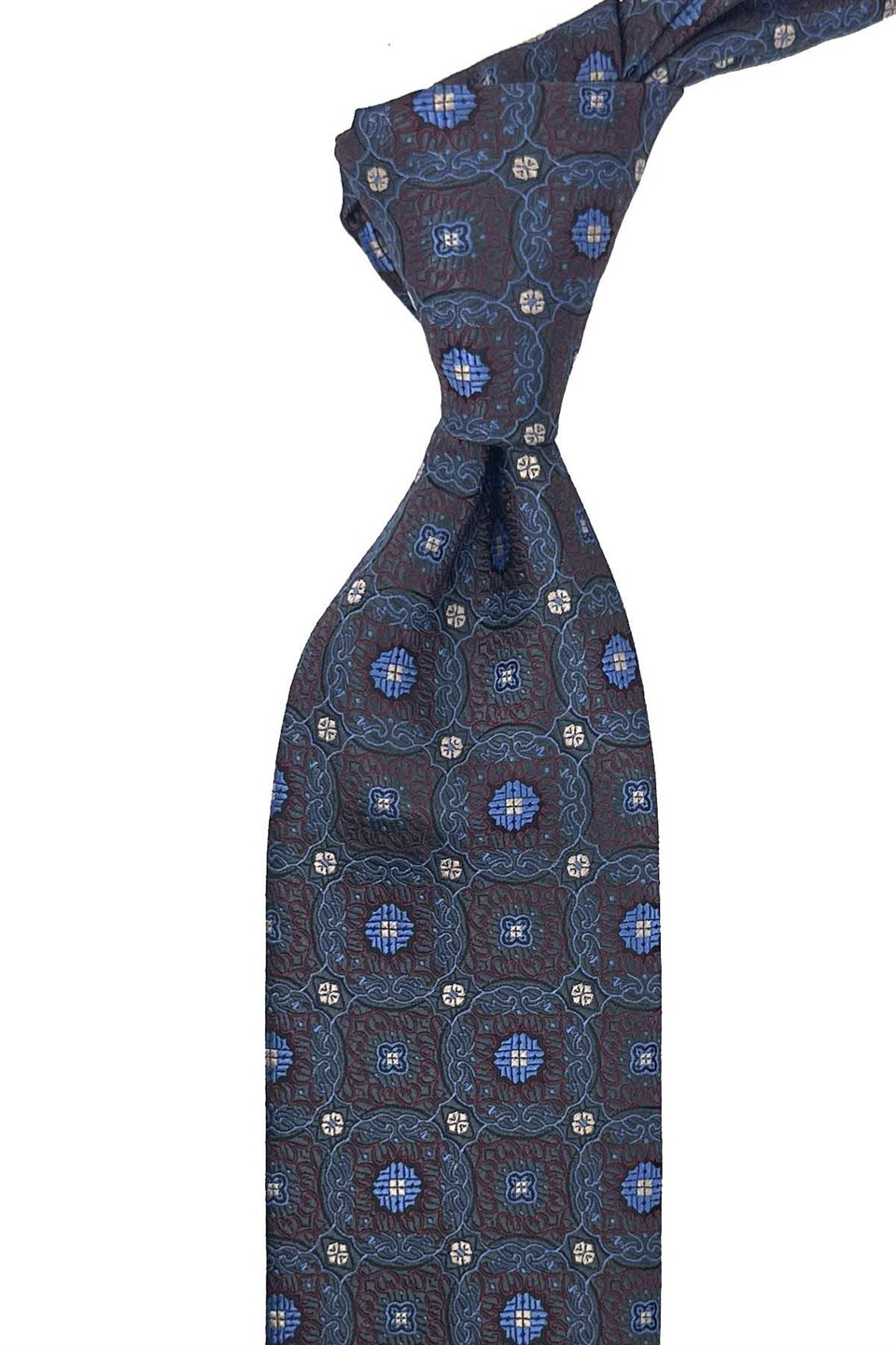 Füme Mavi Motif Desen Mendilli Klasik Kravat KK13753