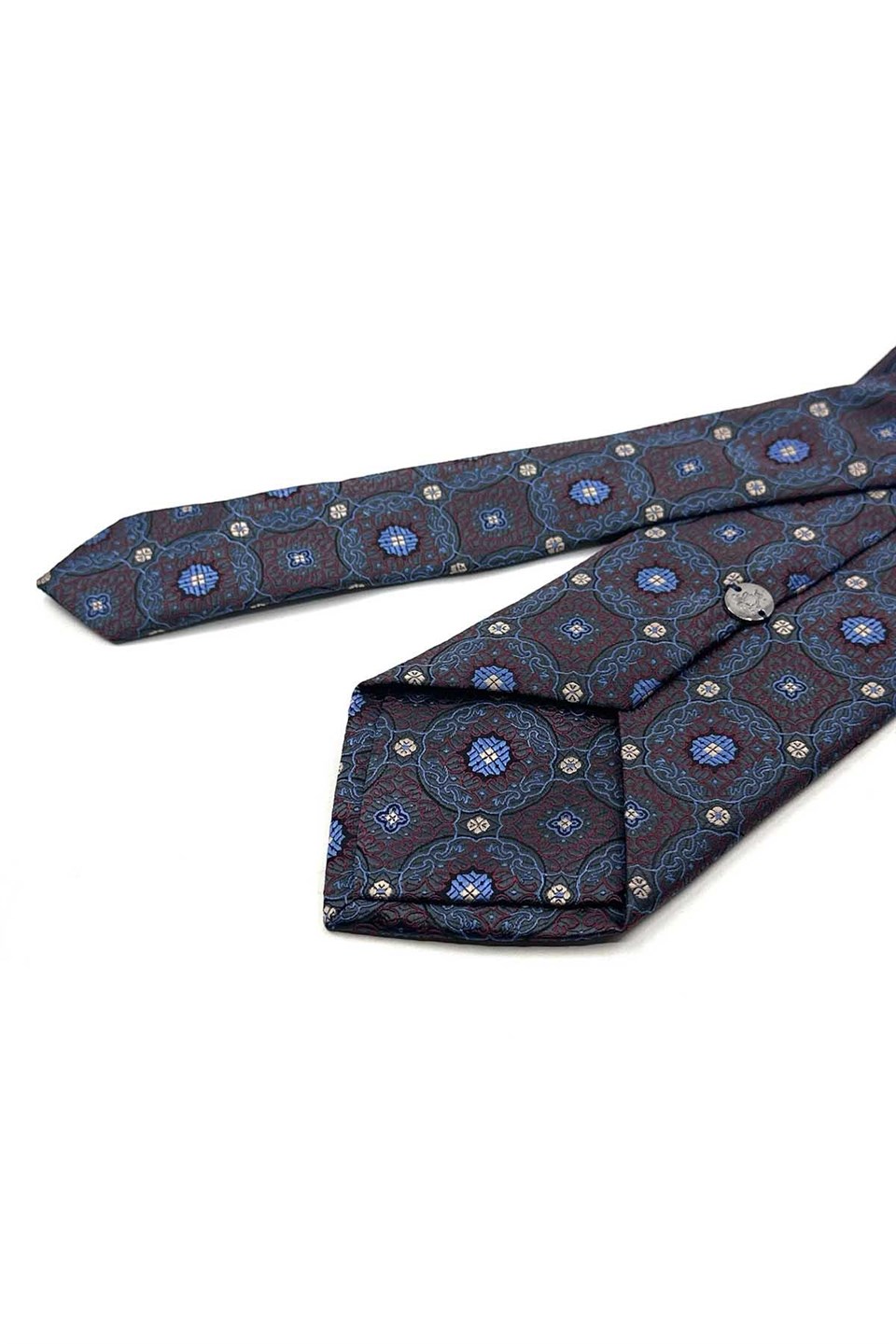 Füme Mavi Motif Desen Mendilli Klasik Kravat KK13753