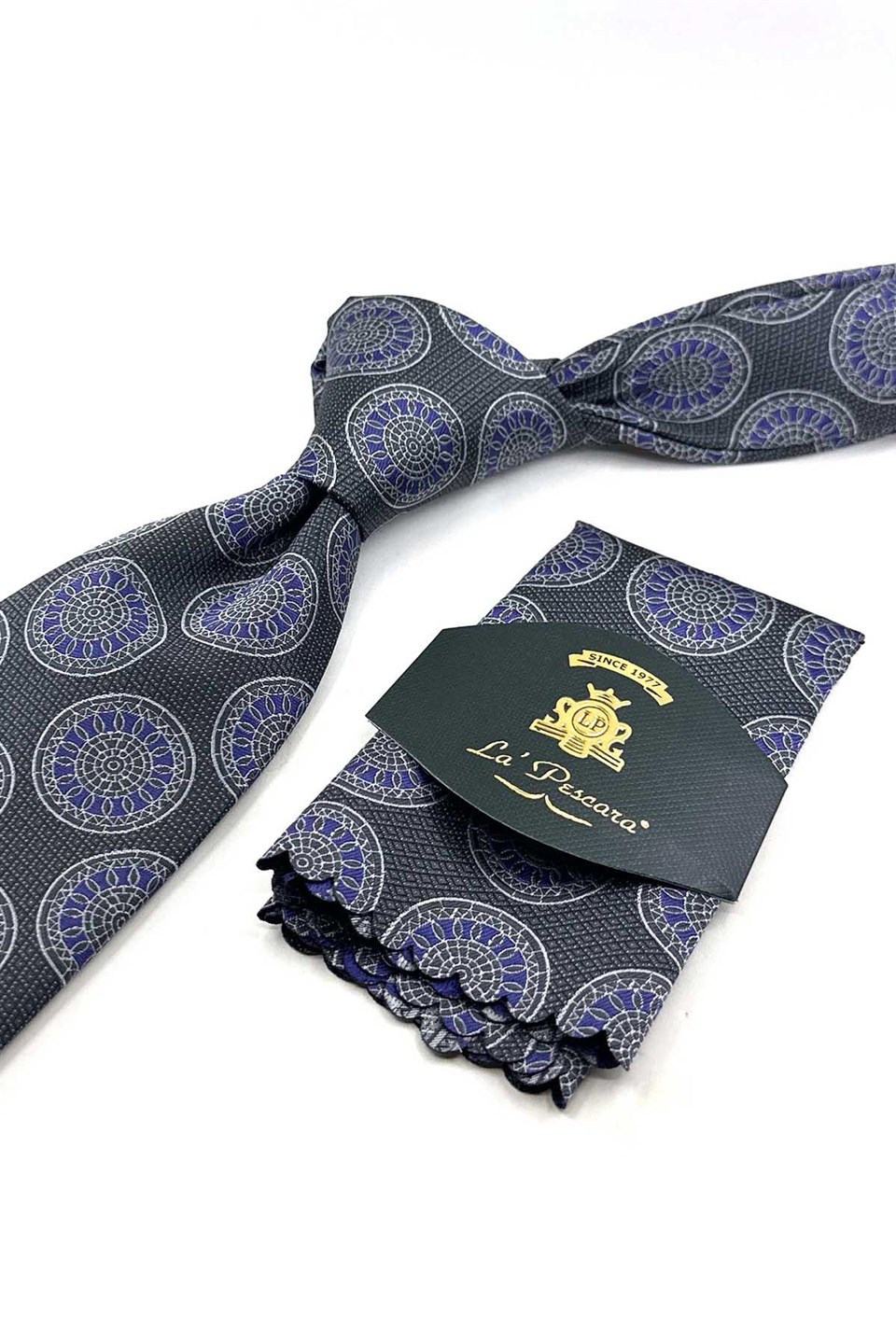 Füme Mor Motif Desen Mendilli Klasik Kravat KK13970