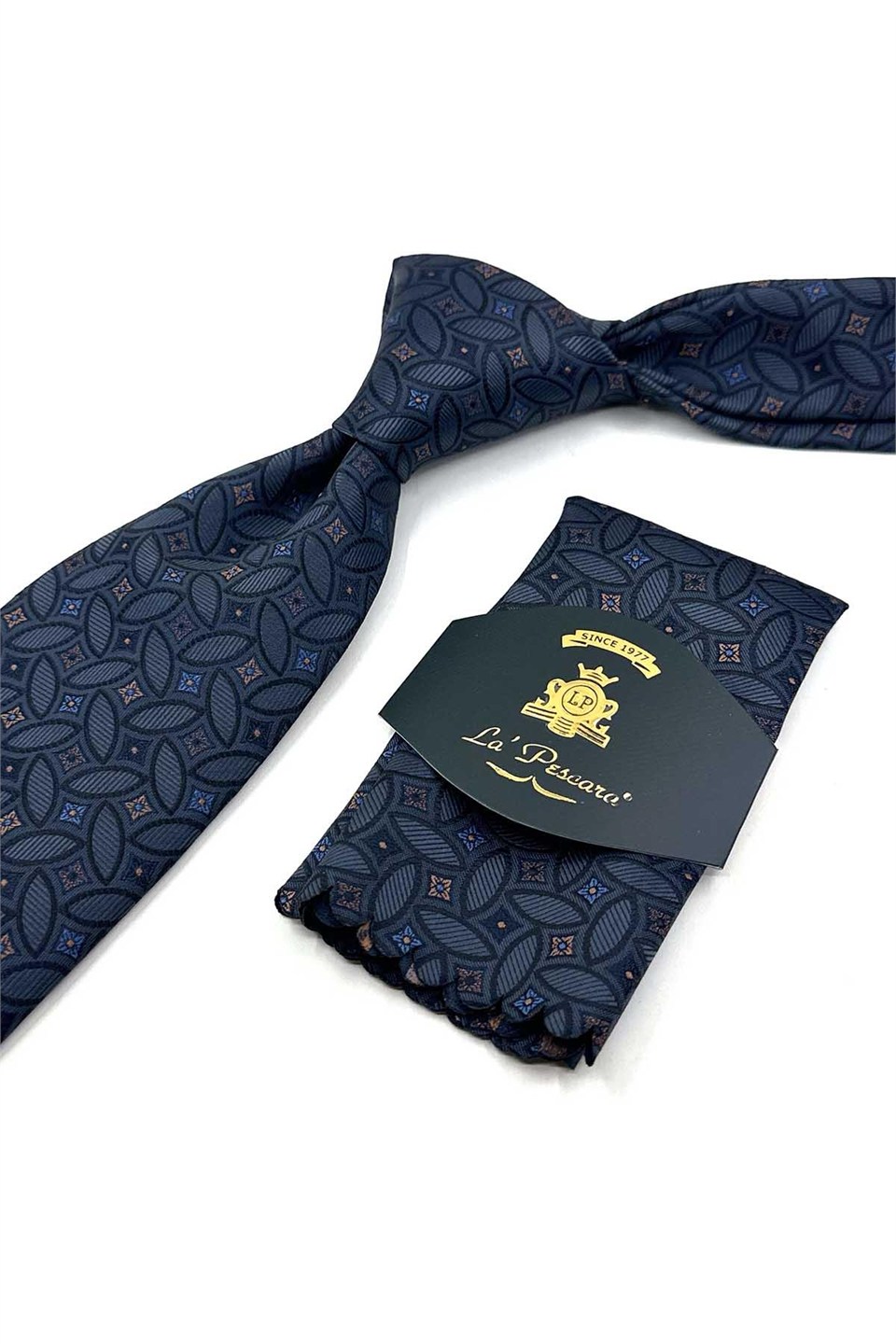 Füme Motif Desen Mendilli Klasik Kravat KK13985