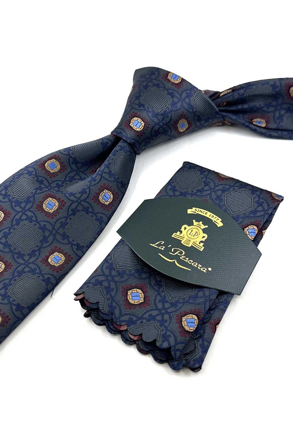 Füme Motif Desen Mendilli Klasik Kravat KK13919