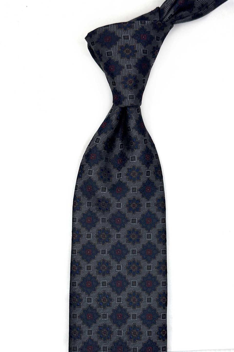 Füme Motif Desen Mendilli Klasik Kravat KK13565
