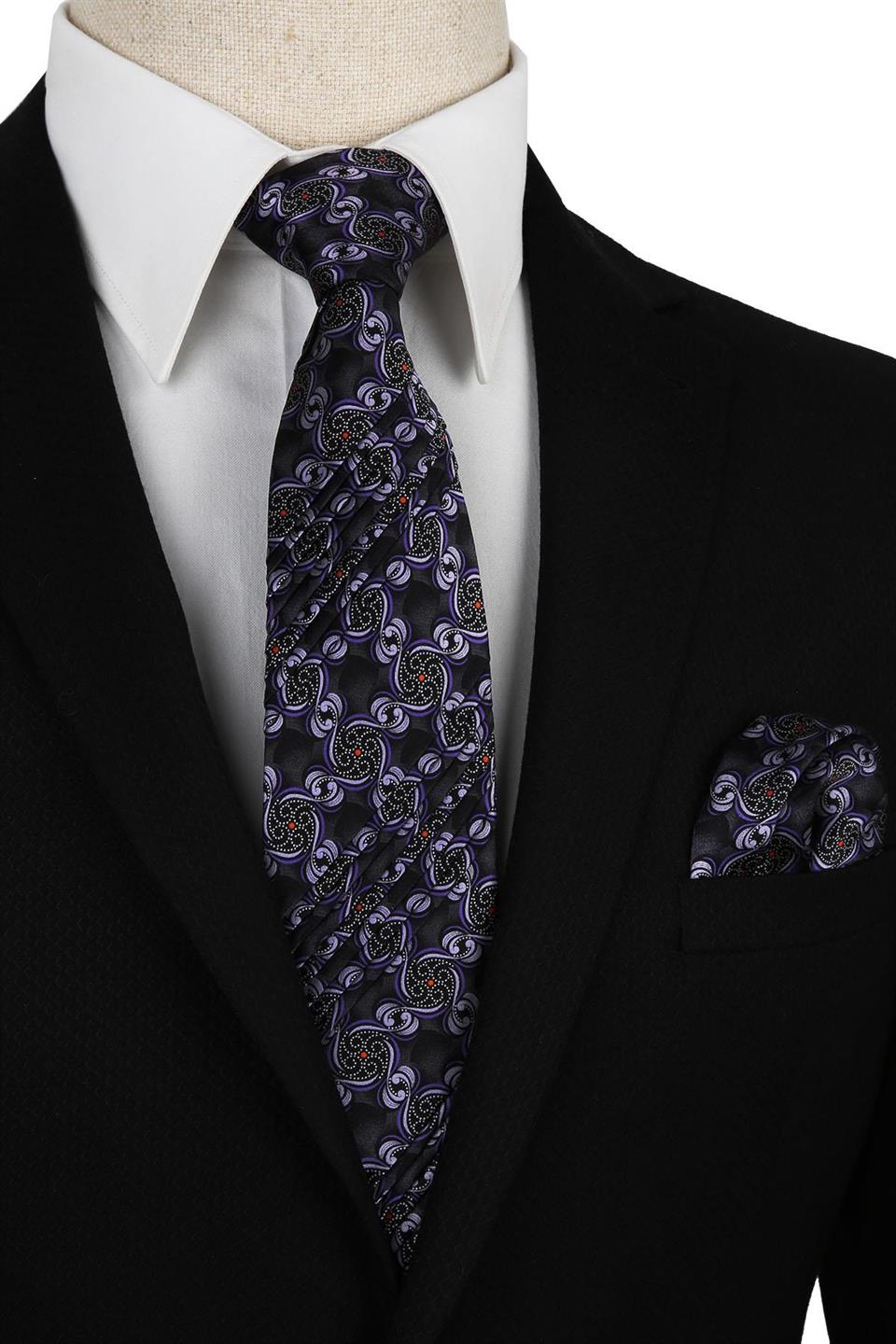 Füme Motif Desen Piliseli İpek Kravat EST124