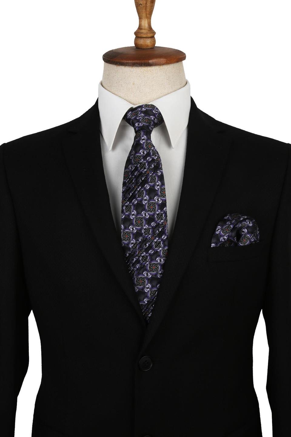 Füme Motif Desen Piliseli İpek Kravat EST124