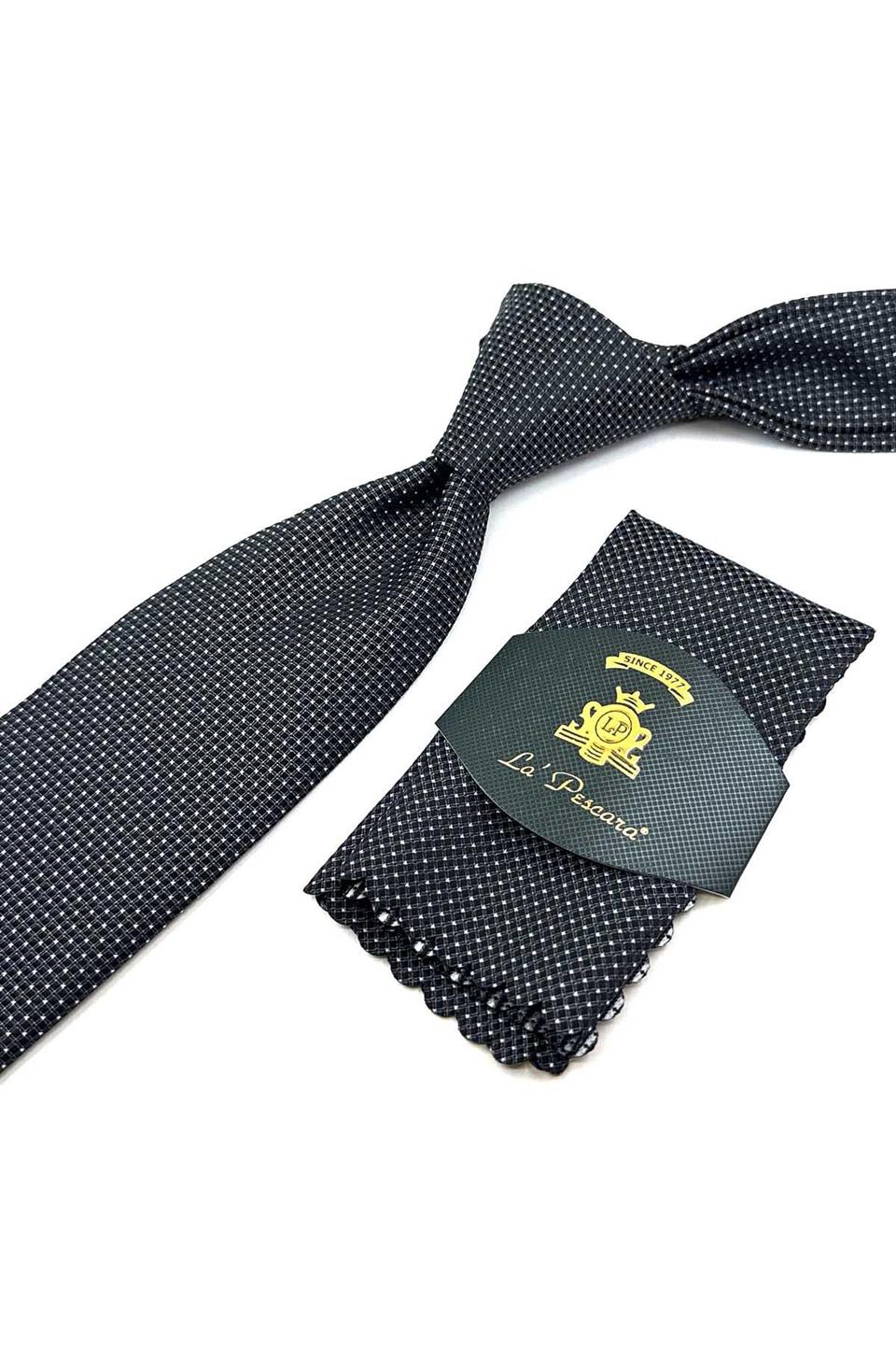 Füme Nokta Desen Mendilli Klasik Kravat KK12337