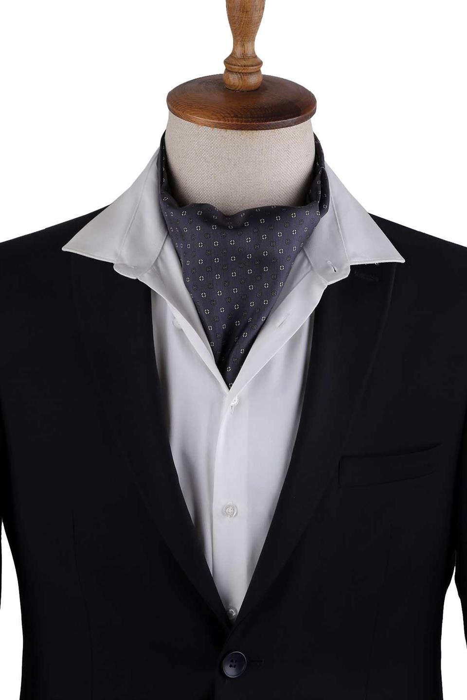 Füme Puantiye Desen İtalyan İpek Ascot Fular K660