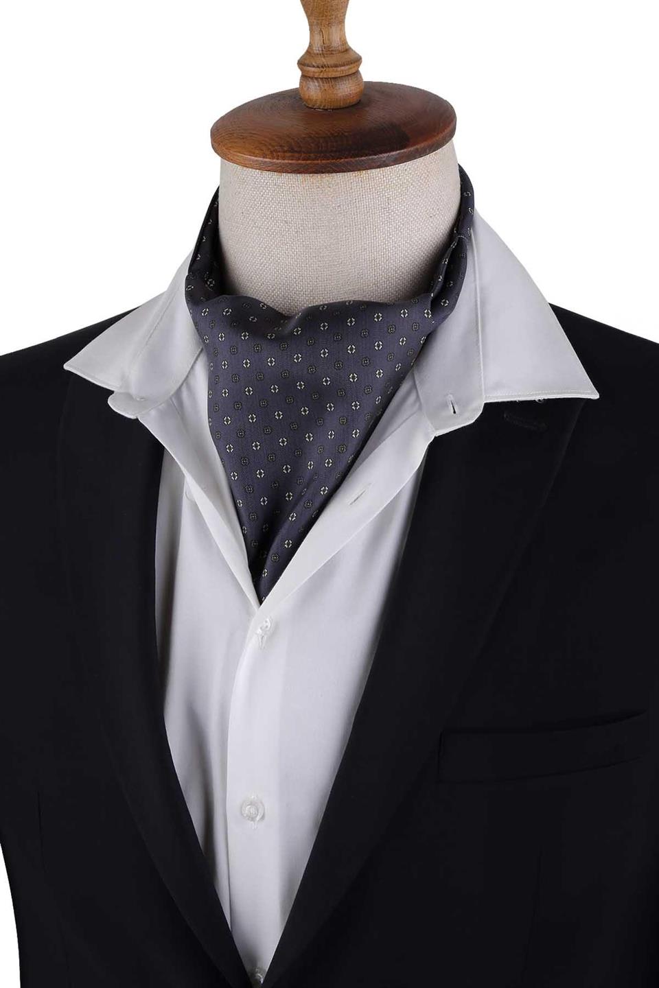 Füme Puantiye Desen İtalyan İpek Ascot Fular K660